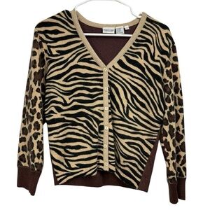Vintage Y2K Newport News Size M Lambswool Angora Tiger Leopard Cardigan Sweater